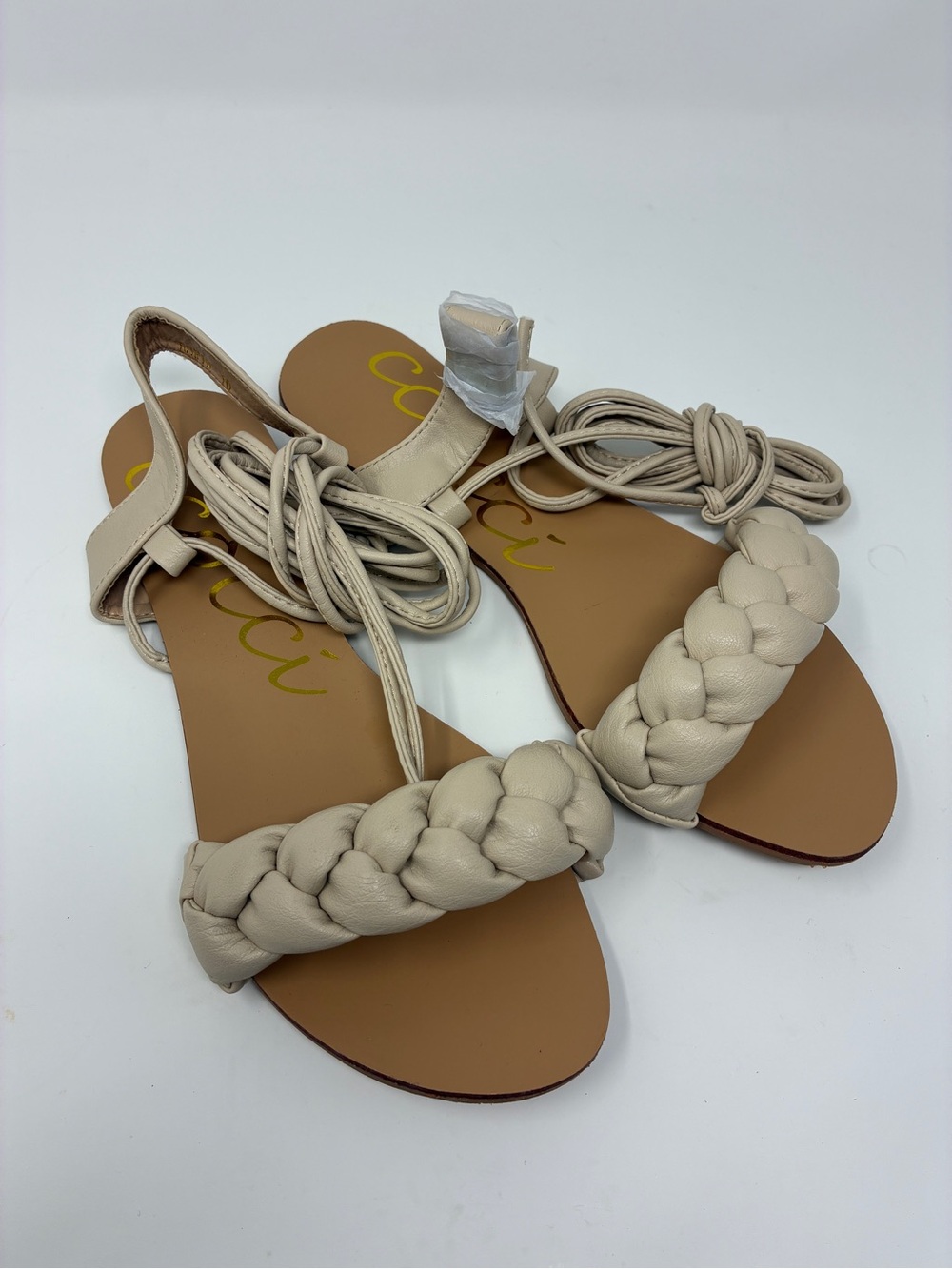 CCOCCI Braided Strap Beige Lace-Up Women's Sandals Brand New 10